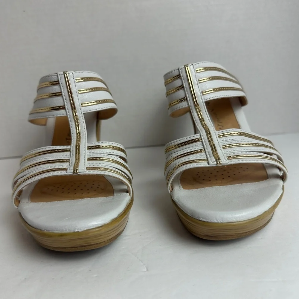 SOFFT White and Gold Leather Strappy Cut Out Heels Sandals Women’s Size 8 - Picture 4 of 14
